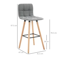 HOMCOM Set 2 Sgabelli da Bar con Schienale e Poggiapiedi, Seduta Imbottita in Tessuto e Gambe in Legno, 41.5x47x97.5, Grigio(m-3)