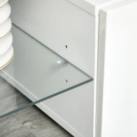 HOMCOM Mueble de TV Moderno Mesa para TV de Salón para Televisión con Luces LED con Mando a Distancia Estantes de Cristal Ajustables y Cajón 130x35x45 cm Blanco Brillante(m-8)