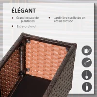 Outsunny Jardinière sur pieds en résine tressée PE carré potager surélevé bac à fleurs extérieur jardin tissu non-tissé inserts d'irrigation inclus métal dim. 94,5L x 31l x 36H cm brun(m-6)