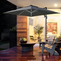 Outsunny Sonnenschirm 3x3m Ampelschirm Alu Roma Schirm mit Solar-LED-Lichtern neigbar Dunkelgrau(m-2)