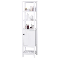 HOMCOM Armario Alto de Baño Mueble Columna Moderno con 3 Estantes Abiertos 1 Puerta y Repisa Inferior de Almacenaje para Cocina Dormitorio 40x30x164 cm Blanco(m-10)