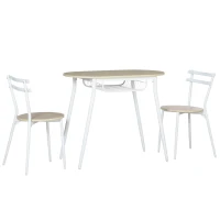 HOMCOM Sedie e Tavolo da Pranzo, Set 3 Pezzi con 2 Sedie e Tavolo Ovale con Ripiano, in MDF e Acciaio(m-10)