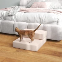 PawHut Escalera para Mascotas de 2 Peldaños 2 en 1 Cama de Perros Gatos Tapizada en PU Desenfundable y Lavable con Cremallera 45x39x20 cm Beige(m-8)