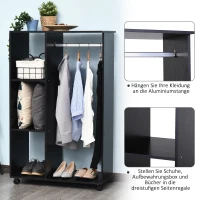 HOMCOM Kleiderschrank auf Rollen, mobile Garderobe, Garderobenschrank, Rollbarer Kleiderständer, 80 x 40 x 128 cm, Schwarz(m-5)