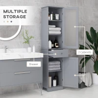 kleankin Bathroom Storage Cabinet with 3-tier Shelf Drawer Door, Floor Cabinet Free Standing Tall Slim Side Organizer Shelves, Grey(m-4)