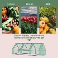 Outsunny Gewächshaus mit 3 Rollfenster, PE-Gitterfolie, Foliengewächshaus aus Stahl, Treibhaus für Balkon, Garten, Tomatenhaus 270x90x90cm, Tomatengewächshaus für Gemüse, Blumen, Pflanzen, Grün(m-7)