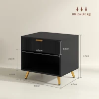 HOMCOM Elegant Bedside Table, with Drawer and Shelf - Black/Gold Tone(m-3)