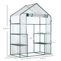 Outsunny Foliengewächshaus begehbares Gartenhäuschen Tomatengewächshaus Treibhaus Frühbeet mit 6 Regalen Transparent Stahl PVC-Kunststoff 142 x 73 x 195 cm(m-3)