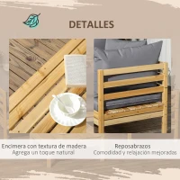 Outsunny Conjunto de Muebles de Jardín de Madera 5 Piezas 4 Módulos de Sofá con Cojines y Mesa de Centro para Exterior Natural(m-6)