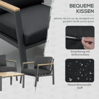 Outsunny Gartenmöbel-Set für 4 Personen Aluminium Gartengarnitur mit Couchtisch Grau(m-5)