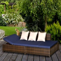 Outsunny Canapé lit de jardin 3 places inclinable latéralement matelas et coussins inclus résine tressée imitation rotin chocolat(m-2)