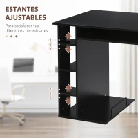 HOMCOM Mesa Escritorio para PC Mesa de Ordenador con Estantes abiertos y baldas Ajustables Armario Soporte para CPU y Bandeja Extraíble 120x60x74 cm Negro(m-5)