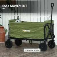 Outsunny 120L Festival Trolley on Wheels, Folding & Compact Camping Trolley Cart with Adjustable Handle for Garden, Beach, Fishing, Green(m-7)