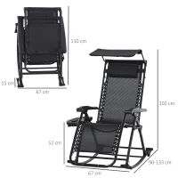 Outsunny Garden Rocking Chair Folding Recliner Outdoor Adjustable Sun Lounger Rocker Zero-Gravity Seat with Headrest Side Holder Patio Deck - Black(m-3)