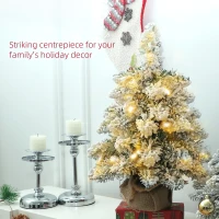 HOMCOM 1.5ft Mini Artificial Christmas Trees with Lights Set of 2, Snow Flocked Tabletop Christmas Trees with Base, Battery Operated, Desktop Party Decoration(m-4)
