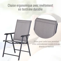 Outsunny Lot de 2 chaises de Jardin Pliantes avec accoudoirs métal époxy textilène - dim. 58L x 64l x 94H cm - Noir Gris(m-5)