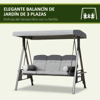 Outsunny Columpio de Jardín de 3 Plazas con Estructura Metálica Toldo y Bandeja para Bebidas para Exterior 116x206x183 cm Gris(m-7)