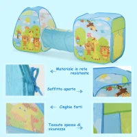 HOMCOM Tenda Gioco Colorata per Bambini 3 in 1 con Tunnel, con Sistema Pieghevole Pop-up (230cm x 74cm x 93cm)(m-6)