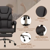 Vinsetto Bürostuhl mit Massagefunktion, ergonomisch, liegefähig, 63x57x118, Braun(m-7)