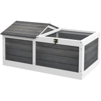 PawHut Wooden Tortoise House, Small Pet Reptile Shelter, with Hide Den and Run - Grey(m-1)