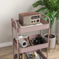 HOMCOM Three-Tier Steel Storage Trolley - Pink(m-8)