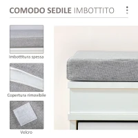HOMCOM Panca Scarpiera Salvaspazio in Legno con Cuscino, 2 Cassetti con Mensola Regolabile per 8 Scarpe, 104x24x55cm, Bianco(m-5)