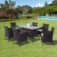 Outsunny 7 tlg. Polyrattan Gartenmöbel Rattan Gartenset Sitzgruppe Garnitur Essgruppe inkl. Kissen 6 Personen Braun+Creamweiß 150 x 80 x 74 cm(m-2)