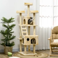PawHut Rascador Árbol para Gatos Grande 60x50x181 cm con Poste de Arañar Múltiples Plataformas Escaleras Cuevas Juguetes Centro de Actividades Beige(m-2)