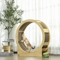 PawHut Roue de course pour chat d'intérieur tapis roulant avec frein coussins de grattage diamètre 91 cm naturel(m-2)