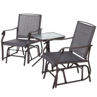 Outsunny Set Mobili per Esterno con 2 Sedie a Dondolo e Tavolino, in Acciaio Marrone e Tessuto Grigio(m-10)