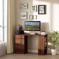 HOMCOM Computer Desk, Writing Table, PC Workstation with 3 Storage Shelves and Drawers, Silver Handle, for Home Office, Walnut(m-2)