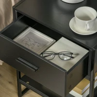 HOMCOM Mesilla de Noche Mesa Auxiliar con 1 Cajón y Estante de Almacenamiento para Dormitorio Salón Oficina 45x40x60 cm Negro(m-7)