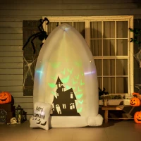 HOMCOM Selbstaufblasbare Halloweendekoration, Grabstein, LEDs, 150 x 90 x 210 cm, Weiß+Schwarz(m-9)