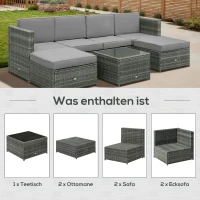 Outsunny 7-tlg. Polyrattan Gartengarnitur Gartenmöbel Garten-Set Sitzgruppe Loungeset Loungemöbel inkl. Fußhocker Sitzkissen Grau Stahl + Polyester 58 x 58 x 37 cm(m-7)