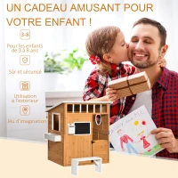 Outsunny Cabane de jeu pour enfant maison de jardin en bois porte et fenêtres, banc, boite aux lettres, tableau, de 3 à 8 ans(m-5)