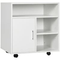 HOMCOM Druckerständer Druckertisch Bürowagen Rollwagen mit Schrank+Regale Spanlatte Weiß 60 x 50 x 65,5 cm(m-10)