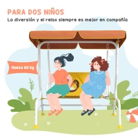 Outsunny Balancín de Jardín Exterior de 2 Plazas con Patrón de León Toldo Ajustable en Ángulo Carga 60 kg 110x70x110 cm Amarillo(m-4)