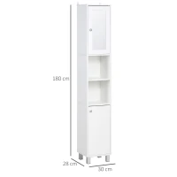 kleankin Meuble colonne de salle de bain armoire haute 2 placards 6 niches étagères réglables 30 x 28 x 180 cm blanc(m-3)