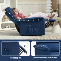HOMCOM Sillón Relax Reclinable Eléctrico Levanta Personas con Mando a Distancia y Bolsillo Lateral Sillón Elevador Azul Oscuro(m-8)