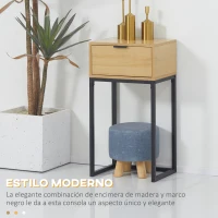 HOMCOM Mesa Auxiliar con Cajón Mesita Auxiliar Moderna con Patas de Acero para Pasillo Salón 40x30x76cm Natural(m-4)