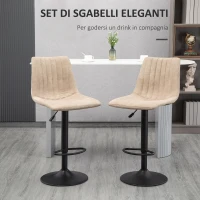 HOMCOM Sgabelli da Bar Set 2 Pezzi ad Altezza Regolabile, in Acciaio e Poliestere, 47.5x57.5x95-116 cm, Marrone(m-4)