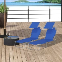 Outsunny Lot de 2 Transats Bain de Soleil Pliable Chaise Longue Pliante Grand Confort Dossier Inclinable Pare-Soleil réglable(m-2)