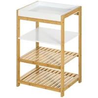 HOMCOM Mobile con Scaffali in Bambù e MDF con Vassoio removibile, 42.8x33x70cm, Bianco e color Legno(m-10)