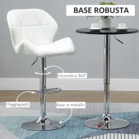 HOMCOM Set 2 Sgabelli da Bar con Altezza Regolabile, Base in Metallo e Seduta in Pelle PU, Sgabelli con Schienale e Poggiapiedi, 51.5x57.5x93-114.5cm, Bianco(m-5)