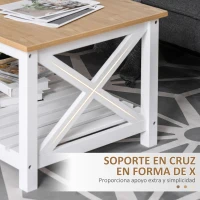 HOMCOM Mesa de Centro para Salón Mesa de Café con Estante de Almacenamiento Inferior para Dormitorio 116x60x48 cm Natural y Blanco(m-5)
