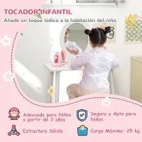 AIYAPLAY Tocador de Maquillaje para Niñas de +3 Años Tocador Infantil con Taburete y Espejo Diseño Sencillo Blanco(m-4)