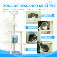 PawHut Árbol Rascador para Gatos Grandes de 155 cm con Postes de Sisal Cueva Cama Hamaca y Bola Ø54,5x155 cm Blanco y Azul(m-5)