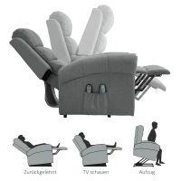 HOMCOM elektrischer Aufstehsessel Massagesessel mit Wärmefunktion Sessel mit Aufstehhilfe relaxsessel mit Fernbedienung Leinen Grau 90 x 91 x 106 cm(m-7)