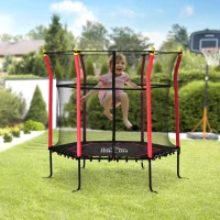 HOMCOM Trampoline pour enfant Ø 1,63 x 1,63 m filet de sécurité porte zippée 6 poteaux rembourrés inclus rouge noir(m-2)