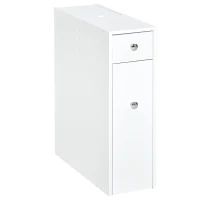 HOMCOM Bathroom Slim Floor Cabinet Narrow Wooden Storage Home Bath Toilet Cupboard Organiser Unit with Drawers White(m-11)
